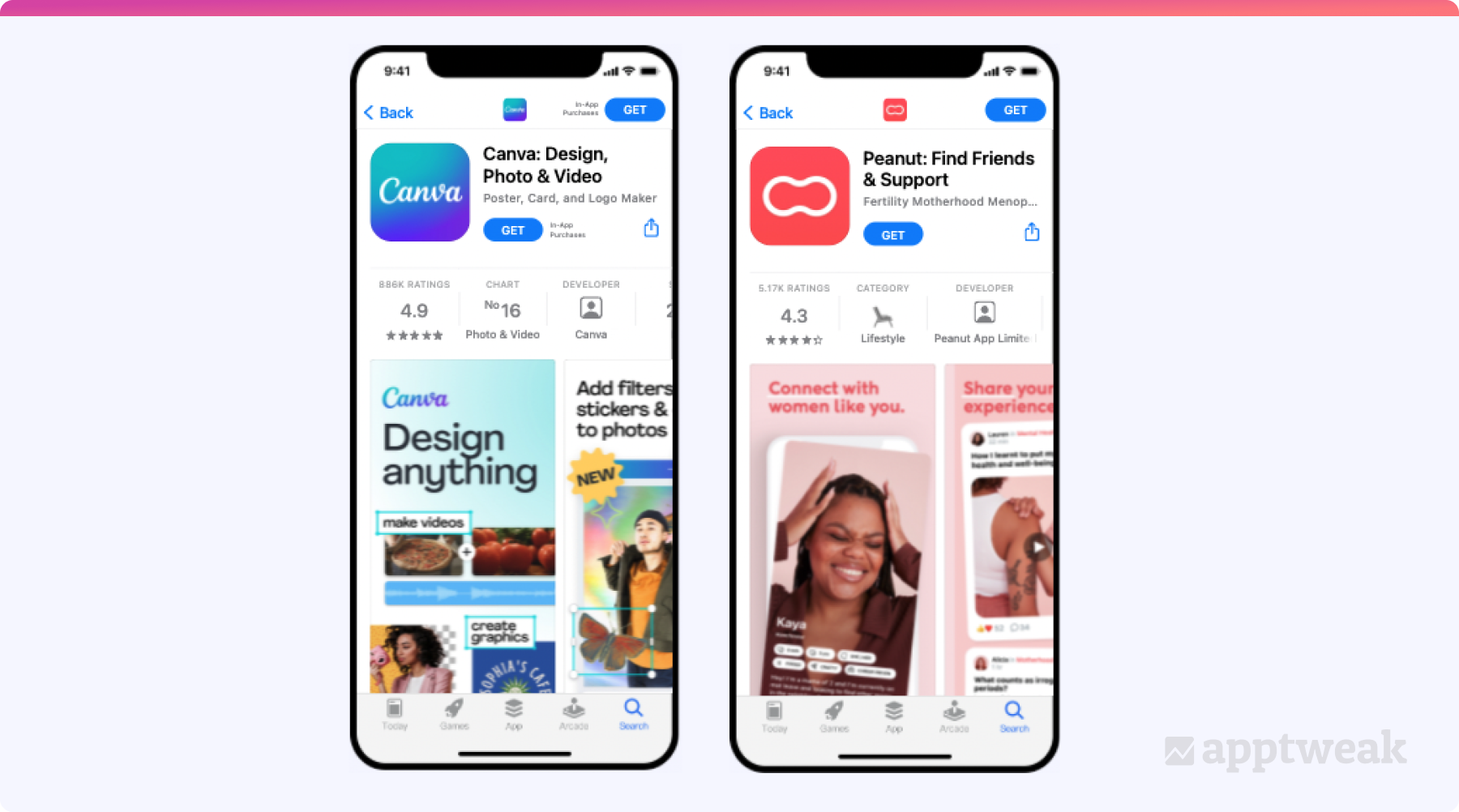 Canva and Peanut’s App Store product pages